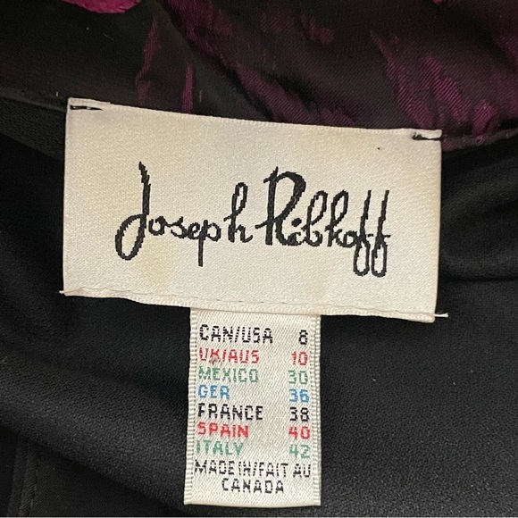 Joseph Ribkoff Floral Sheath Dress Size 8 Black & Purple Party Cocktail Ruched - Picture 3 of 6